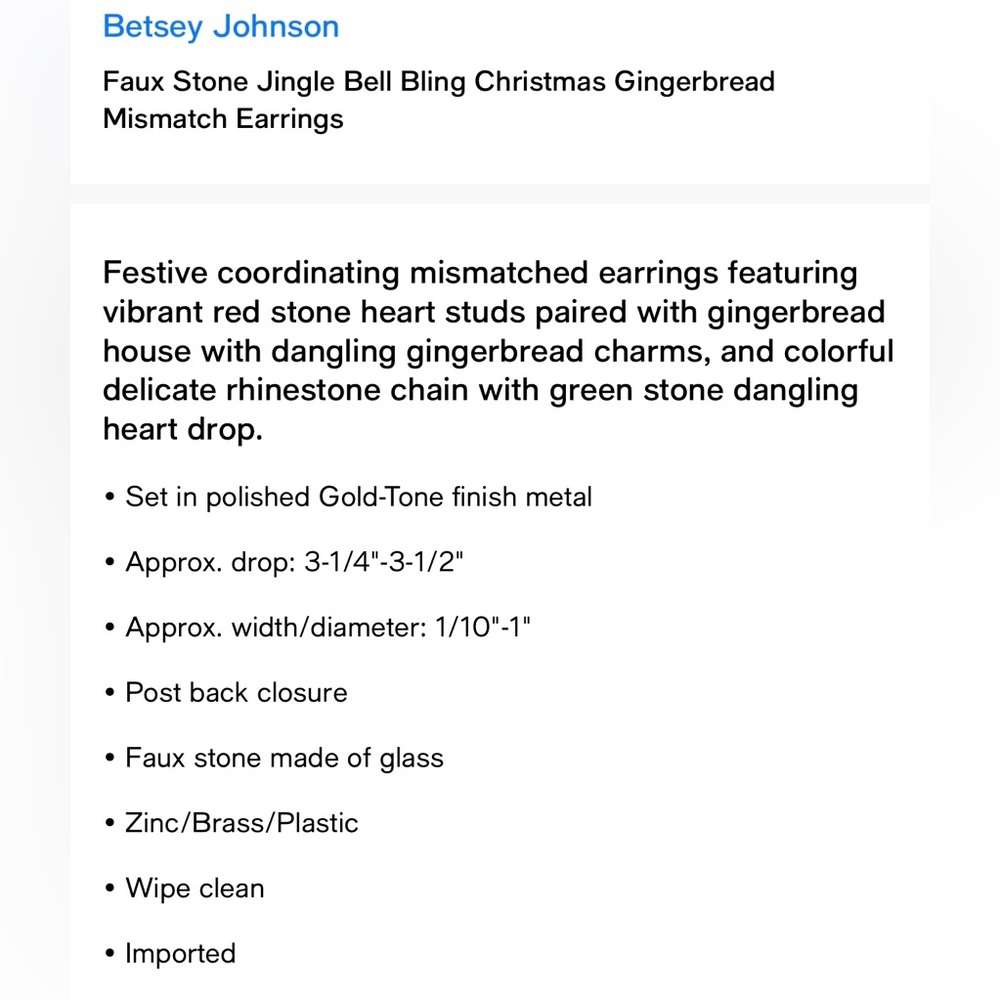 New! Betsey Johnson Jingle Bell Bling Christmas Gingerbread Mismatched Earrings - Picture 6 of 6